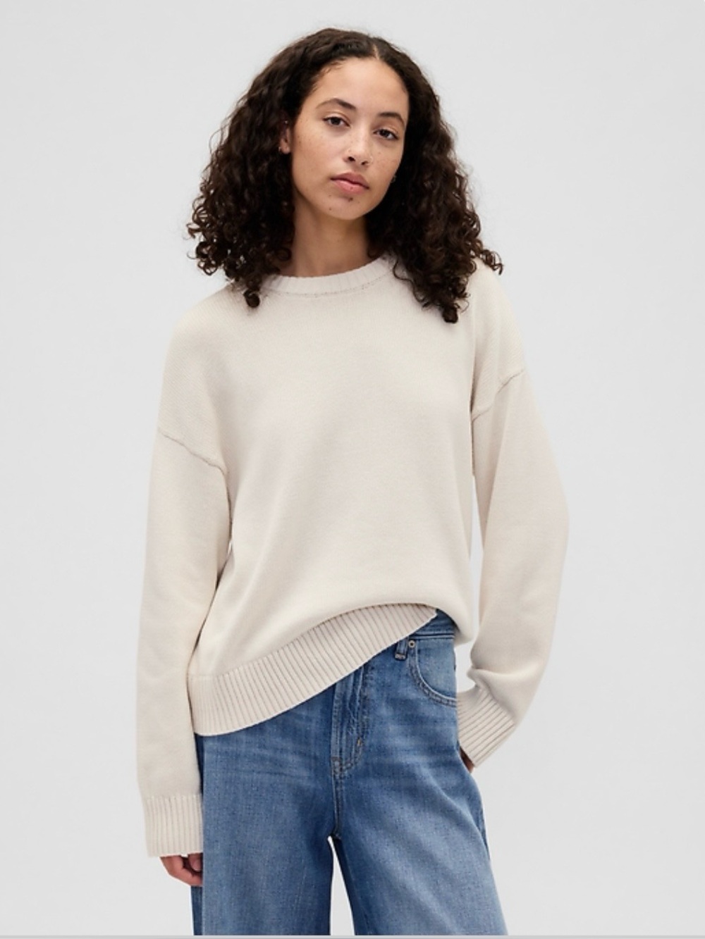 Gap Crewneck Oversized Knit Sweater in Cream